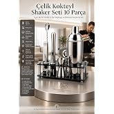 Transformacion 10 Par&ccedil;a Kokteyl Shaker Seti Siyah Akrilik Standlı 304 Paslanmaz &Ccedil;elik, 550 ml, 950 gram