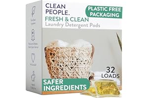 THE CLEAN PEOPLE Clean People Laundry Washing Capsules - Recyclable Packaging, Hypoallergenic, Stain Fighting - Ultra Concentrated, Laundry Soap - Fresh Scent, 32 Pack