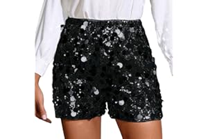 GENERISCH Pailletten Shorts Schwarz Damen Glitzer Hose Kurz Festival Sexy Rave Outfit Glänzend Damen-Shorts mit Pailletten Glänzend Kurze Hotpants Silber Freizeitshorts für Karneval Party Nacht Clubwear