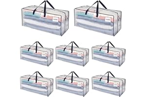 VENO 87 Liter extra große Umzugstaschen mit Rucksackgurten, Umzugshelfer, starke Griffe und Reißverschlüsse, Kleideraufbewahrung, Wäschesäcke, wiederverwendbar und nachhaltig (Transparent, 8er-Pack)