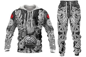 KEWING Ensemble de survêtement pour hommes Viking Warrior 3D Printed Sweats à capuche et pantalon de jogging Costume Deux pièces Set Sportswear Casual Sweatshirt Set