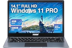 Fusion5 14.1" Full HD Windows 11 Professional Laptop - 4GB RAM 128GB Storage, Dual-Band WiFi, Integrated Webcam - A90B+ Pro, 14 Inch Lightweight Laptop, HDMI, USB 3.0, Expandable Storage