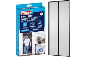tesa INSECT STOP Magnetgardin - 2,1 m x 0,9 m - Antracit | Självstängande insektsgardin för balkong- och terrassdörrar - med magneter - enkel montering utan borrning