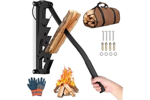 Monucep Holzspalter Manuell，Wandhalterung Manueller Holzspalter ，Tragbarer Brennholzspalter für Weichhölzern ，Handholzspalter mit Brennholzsack，Spalter Holz für Indoor & Outdoor，Schwarz