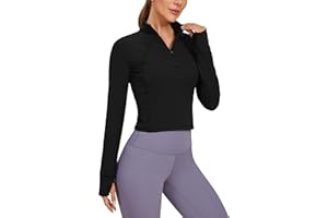 CRZ YOGA Femmes Butterluxe à Manches Longues 1/2 Fermeture Éclair Pullover Athlétique Recadré Hauts avec Trous pour Les Pouces