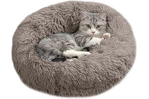 Domarex Hundebett/Katzenbett Weiches rundes Kuschelbett für Hunde und Katzen - DOGGURU Haustierkissen, 40 cm, rutschfest, bequem und pflegeleicht, idealer Komfort für Haustiere - Beige
