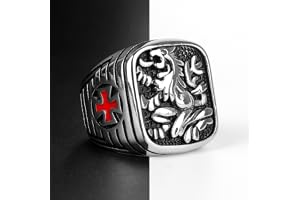 316L Stainless Steel Royal Lion Men Rings Vintage Religious Cross Talisman Good Lucky for Men Boy Fashion Jewelry Gift