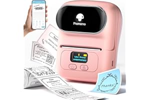 Phomemo M110 Bluetooth Imprimante d'étiquettes imprimante Etiquette Portable Thermique,Taille d'impression 20mm-50mm, Utilisé au Bureau,Code à Barres,câble,Magasin,Compatible avec Android et iOS.Rose
