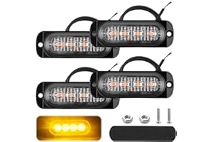 QAUM 4Pack Car Strobe Flashing Light Amber 12V-24V 4 LED Amber Safety Emergency Light Universal Bar LED Breakdown Beacon Strobes Hazard Warning Light Waterproof for Truck Off-Road Vehicle Car Motorcycle