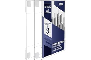 DASHER PRODUCTS Cornice per Foto in Acrilico con Nastro a Strappo, Formato A4 Verticale o Orizzontale, Cornice Trasparente per Montaggio a Parete, Bacheca in Plastica per Casa, Ufficio, Ristorante (A4-3 Pezzi)