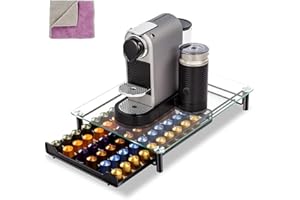 Masthome Tiroir de Rangement pour Capsules - Capacité 60 Capsules - Porte Dosette de Café avec Présentoir en Verre - Envoyer 1 Chiffon de Nettoyage
