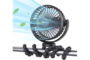 Ambitelligence Portable Stroller Fan, Personal Portable Fan,Battery Operated USB Rechargeable and Handheld Cooling Fan for Travel, Car Seat, Camping,Clip on Desk Bike Crib Treadmill(Black)