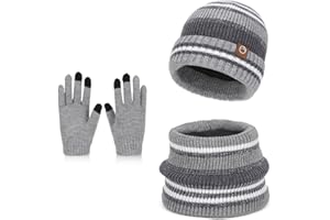 AYPOW Ensemble de Bonnet Écharpe Gants 3 en 1 pour 3-8 Ans Enfant, Chaud Tricoté Chapeau Tour de Cou Écran Tactile Gants avec Doublure,Épaissir Accessoires Hiver Set pour Fille Garçon