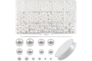 TOAOB THE ONE AND ONLY BABY TOAOB 1400pcs Perles Blanche pour Bracelets Perles de Nacrées de Plastique Rondes 3mm à 14 mm avec Fil De Cristal et Aiguille Perlée pour Fabrication de Bijoux Colliers Boucles d'oreilles