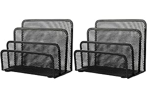 VANRA Organizer per lettere piccole, confezione da 2 organizer da scrivania, in rete metallica, impilabile, 3 scomparti (2 nero)