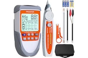 Proster Tester per Cavi di Rete Portatile Display LCD a Grande Schermo Tester di Tensione Corrente Modalità POE/Digitale/Analogica Rilevatore di Line Funzione Torcia a LED