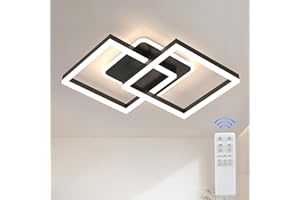 ‎ANTENLICHT ANTENLICHT LED Deckenlamape Wohnzimmer Modern Geometrisch, 40W Wohnzimmerlampe mit Fernbedienung Stufenlos Dimmbar 3000-6500K, Deckenleuchte aus Metall für Wohnzimmer Schlafzimmer, Schwarz