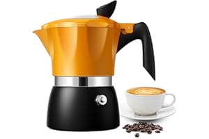 TWOMEOW Stovetop Coffee Maker Espresso Italian Moka Pot with Transparent Top Lid, 150ml-3 Espresso Cups, Classic Aluminium Coffee Percolator, Orange/Black