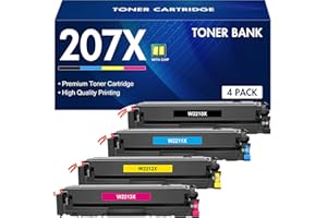 TONER BANK 207X 207A Lot de 4 Cartouches de Toner pour HP 207X Color LaserJet Pro MFP M283fdw M255dw M282nw M283fdn M255nw M283 M255 M282 W2210X W2211X W2212X W2213X W2210A - Noir Cyan Jaune Magenta avec Puce