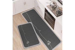 LY4U Kitchen Floor Mats Non Slip Washable, 2 Pieces Water Absorbent Kitchen Rug Sets, 43x75+43x120cm Kitchen Runners, Carrot