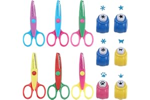 LEUUD 6 pièces Ciseaux de Bricolage avec 6 Perforatrices à Papier, Ciseaux de Bordure de Sécurité, 6 Formes de Coupe Différentes, Ciseaux en Zigzag Créative Coloré