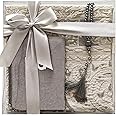 Tekbir Muslim Prayer Rug Prayer Beads with 50 Quran Surah - Soft Elegant Design Islamic Spiritual Gift Box Janamaz - Portable Prayer Mat Carpet for Muslims - Sajadah Prayer Carpet Occasions Mat (GREY)