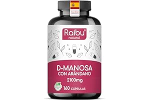D-Manosa Raibu - 2100 mg alta dosis por día - 160 cápsulas - Con arándano rojo y vitamina C - D Manosa Vegano y Sin Aditivos Químicos - Producido y probado en laboratorio en Europa