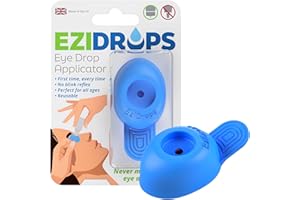EziDrops Eye Drop Dispenser - Suitable for Wide/Flat Head Bottles Only - No More Involuntary Blinking and Fluids Wastage! - Reusable Easy Eye Drop Applicator from Young Children to Elderly (Blue)