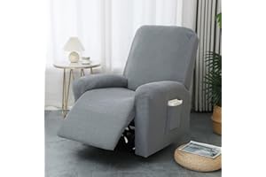 PEIHUODAN Fundas para Sillón Reclinable de 1 Plaza con Bolsillos, Jacquard de Color Sólido 4 Piezas de Fundas Elásticas para Sillón y Sofá, Funda de Sofa Sala, Light Gray