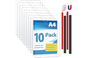 VAIIGO A4 Wall Sign Holder Magnetic Frame, 10 Pcs Magnetic Sign Holder, Rigid Print Protectors with Adhesive and Magnetic Tapes, Wall Poster Display Plastic Paper Holder for Office, Home, Store