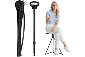 ALEVMOOM Canne de Marche avec siège, Canne Pliante Portable, béquilles Tabouret pour Adultes, Tabouret de Repos de Voyage