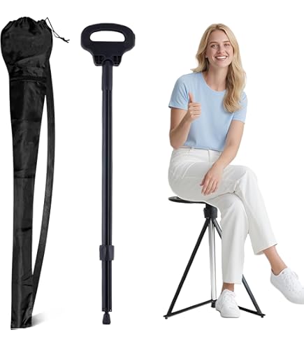 Siège De Canne Pliant Portable, Chaise De Bâton De Marche Réglable En