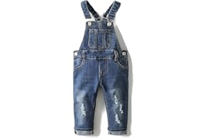 KIDSCOOL SPACE Little Girl Boy Jean Overalls,Toddler Ripped Denim Cute Slim Pants