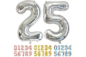Ponmoo Luftballons Zahlen 25/52 Silber, Riesen Nummer 0 1 2 3 4 5 6 7 8 9 10-19 20-29 30-39 40 50 60 70 80 90 100, groß Folienballons für Hochzeit Jubiläum, Geburtstagsballons Party Dekoration