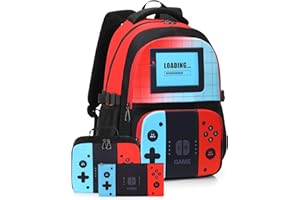 welsauber Rot und Blau Kollidierende Rucksäcke, Game Schulrucksack Schultaschen-Set Für Teenager, 3-in-1, mit Schultaschen, Bleistiftbag und Lunchbag für Studenten, Geschenke coole Schultasche
