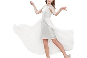 GRACE KARIN Fille Robe à Paillettes et Traîne en Mousseline à Dos Nu - Sans Manche pour Demoiselle d'honneur de Mariage et Fête d'Été