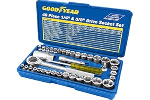 Goodyear 40 Pieces Socket Driver Set with 1/4" & 3/8" Sockets Metric Imperial Ratchet Bolts Spark