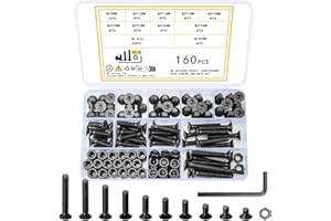 Ewwtrey 160 Pz M6 Bulloni e Dadi, Set Viti a Testa Svasata, Viti Bulloni a Testa Piatta con Esagono Incassato, Viti a Testa Cilindrica Piatte Esagono Incassato con Dadi per Mobili Garage Casa