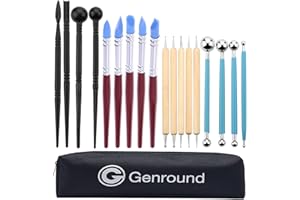 Genround DIY Polymer Clay Tools Set, 19 Packs Pottery Tools Kit with Storage Bag, Wooden Silicone Plastic Sculpting Tools Accessories Modelling Pen Rubber Tip for Beginners Adults Kids Children 6-12