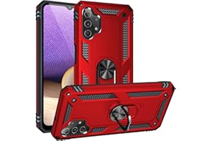 Fetrim Funda para Galaxy A32 5G, Carcasa Shock Absorción de TPU y PC con Anillo de rotación Soporte para Samsung Galaxy A32 5G Rojo