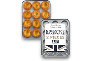 SAMUEL GROVES Great British Bakeware 2 Pack 14"/36cm Superior Double Coated Non-Stick 12 Cup Bun Tray, Yorkshire Pudding Tray, Muffin, Mince Pie, Fairy Cake Tin, Cupcake, UK Made, PFOA & BPA Free Cookware