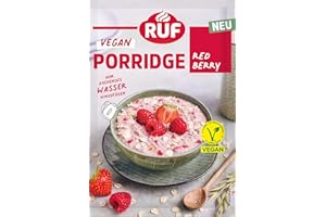 RUF Veganes Porridge Red Berry Oats, Haferbrei mit Erdbeeren & Himbeeren, einfache Zubereitung, Oatmeal im praktischen Portio