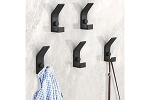 Gerhannery Crochet Mural, 5 Pièces Porte Manteau Mural, Pratique Murale Patères avec Vis Double Crochet Porte Manteau en Métal Coat Hooks pour Salle de Bain, Chambre, Armoire (Noir)
