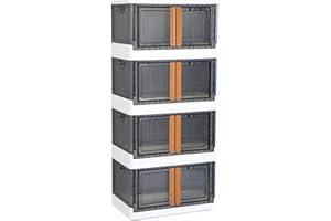 HAIXIN 72L boite de rangement Pliable plastique caisse rangement, avec couvercle et 4 roulettes Empilable, aux Vetements Jouets Livres, Rangement Cuisine Chambre à Coucher (lot de 4)