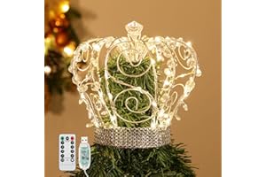 Kssiaz Adorno de Copa del Árbol de Navidad, Estrella para Árbol de Navidad de Corona con Luces Alimentadas por USB & Mando a Distancia Temporizador, Topper de Árbol de Navidad Decoración, Plata