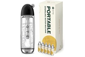 OTE Machine à Gazéifier Portable avec 20 Cylindres de CO2, Machine à Eau Gazeuse 450 ml Compact Size Soda Maker, Carboniseur Personnel sûr en PET Stream Stream sans électricité, sans BPA (Noir)