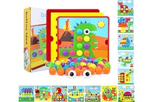 SCBOY Gioco chiodini per bambini 2,3 anni,Con 12 tavolette colorate e 46 perline mosaico bambini Giocattolo educativo（Dinosauri）