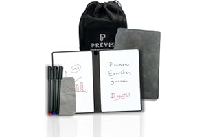 PREVIS Pizarra Blanca Pequeña A4 3 Rotuladores Punta Extrafina + Paño + Funda - Notas Borrables para Escritorio, Oficina, Infantil - Pizarra Pequeña Rotulador Borrable Portatil - Pizarras Blancas
