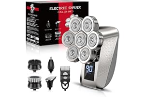 elestyle Head Shavers for Bald Men,IPX7 Waterproof Shaver, 7D Rechargeable Rotary Shaver, 5 in 1 Grooming Kit for Men, Wet/Dry Shaver Hair Trimmer with LED Display, USB Charging, Storage Bag
