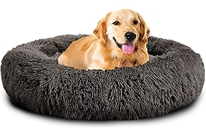 Mirkoo Dog Beds Calming Donut Pet Bed Washable Anti Anxiety Faux Fur Pet Bed, Round Fluffy Plush Dog Bed for Large Medium Small Dogs (L/XL/XXL/XXXL)